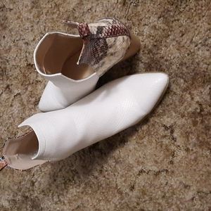 White snakeskin booties